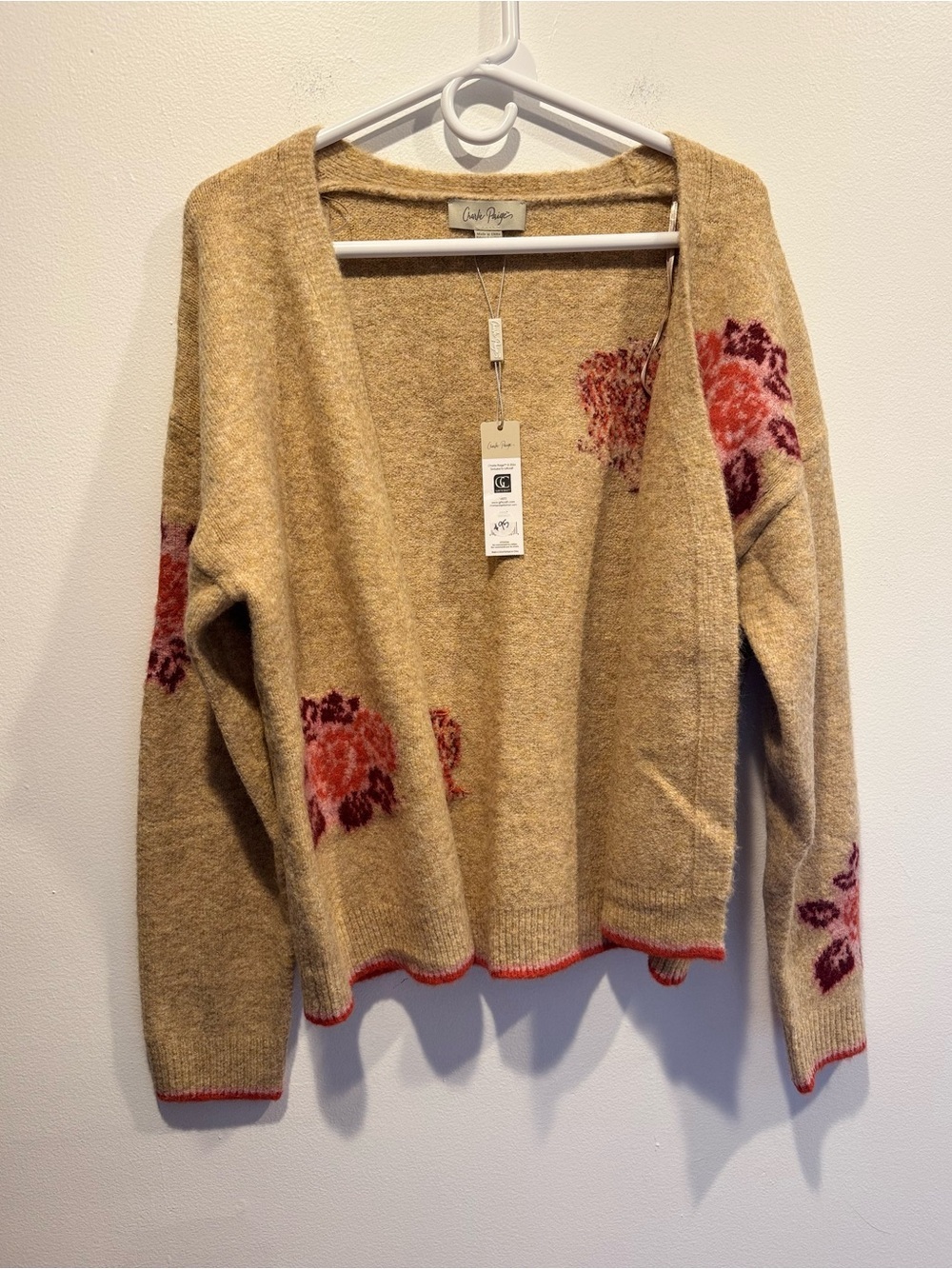 Charlie Paige Oatmeal Floral Cropped Cardigan Sweater